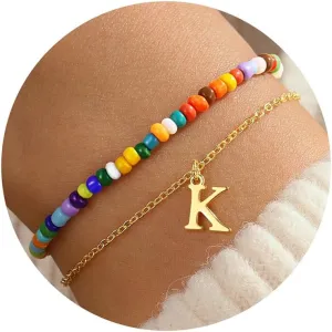 Turandoss Colorful Beaded Initial Bracelets for Teen Girls Women Gifts - 18K Gold Plated Cute Initial Bracelets for Girls Jewelry Teen Girl Gifts Trendy Stuff Birthday Gifts for Girls