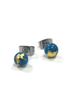 Turquoise And Gold Handmade Glass Stud Earrings