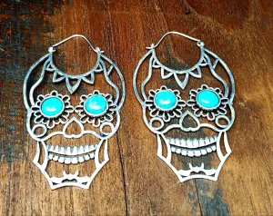 Turquoise Sugar Skull Earrings