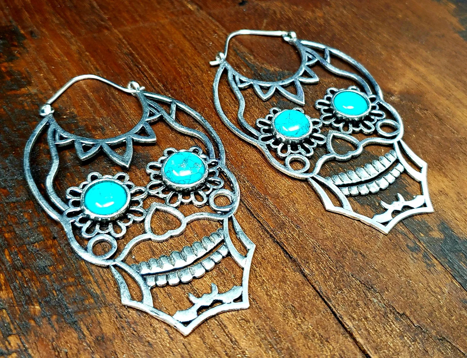 Turquoise Sugar Skull Earrings