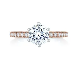 Two Tone Diamond Engagement Ring with Delicate Rose Gold Quilted Interior.