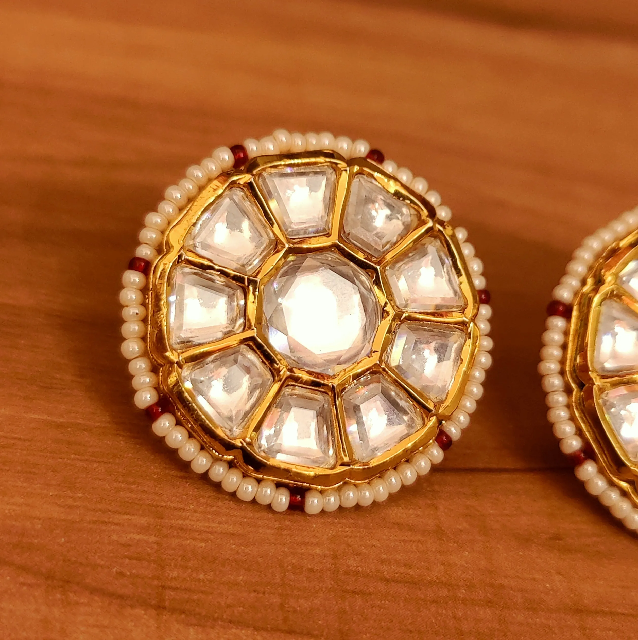 UNCUT KUNDAN POLKI FLOWER SHAPED BIG STUDS