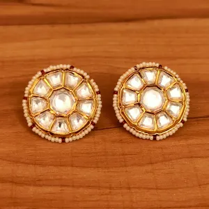 UNCUT KUNDAN POLKI FLOWER SHAPED BIG STUDS