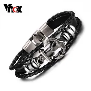 Vintage Anchor Black Leather Charm Bracelets