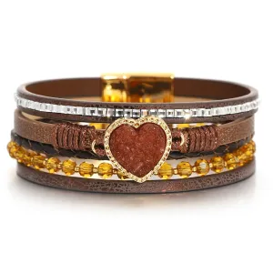 'Vintage' Beads and Heart Charm Bracelet - brown