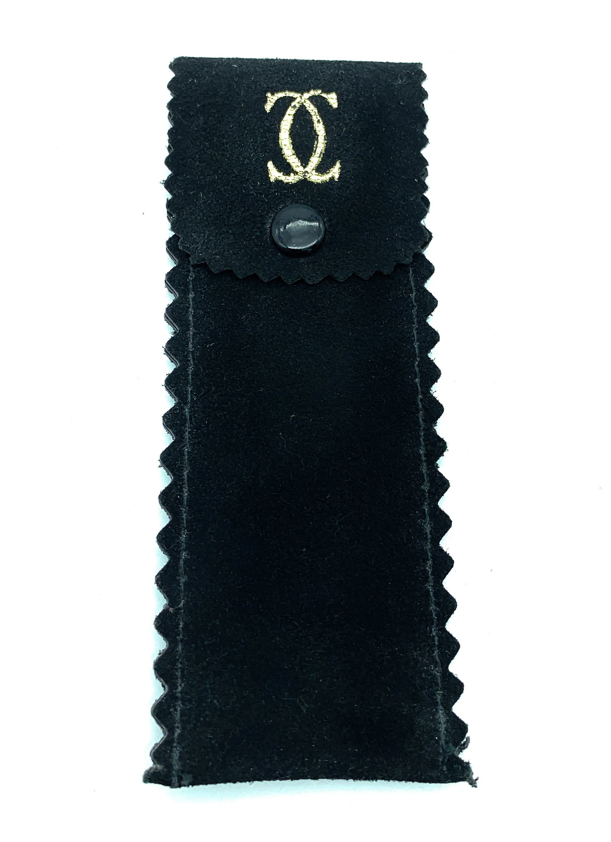 Vintage CARTIER Black Suede 5" x 2" Scalloped Edge Jewelry Pouch