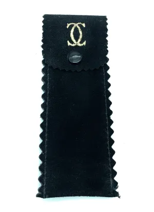 Vintage CARTIER Black Suede 5" x 2" Scalloped Edge Jewelry Pouch