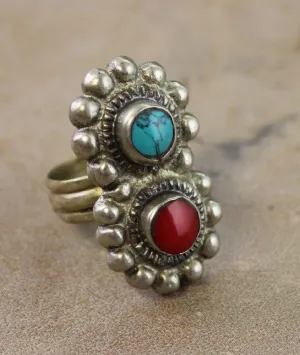 Vintage-style Double Stone Brass Adjustable Ring