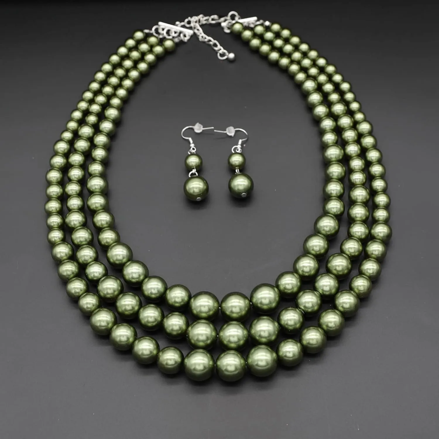 We We Three Layers Faux Pearl Necklace for Women Multi strand Pearl Necklace Earrings Set 1920s Pearl Costume Jewelry