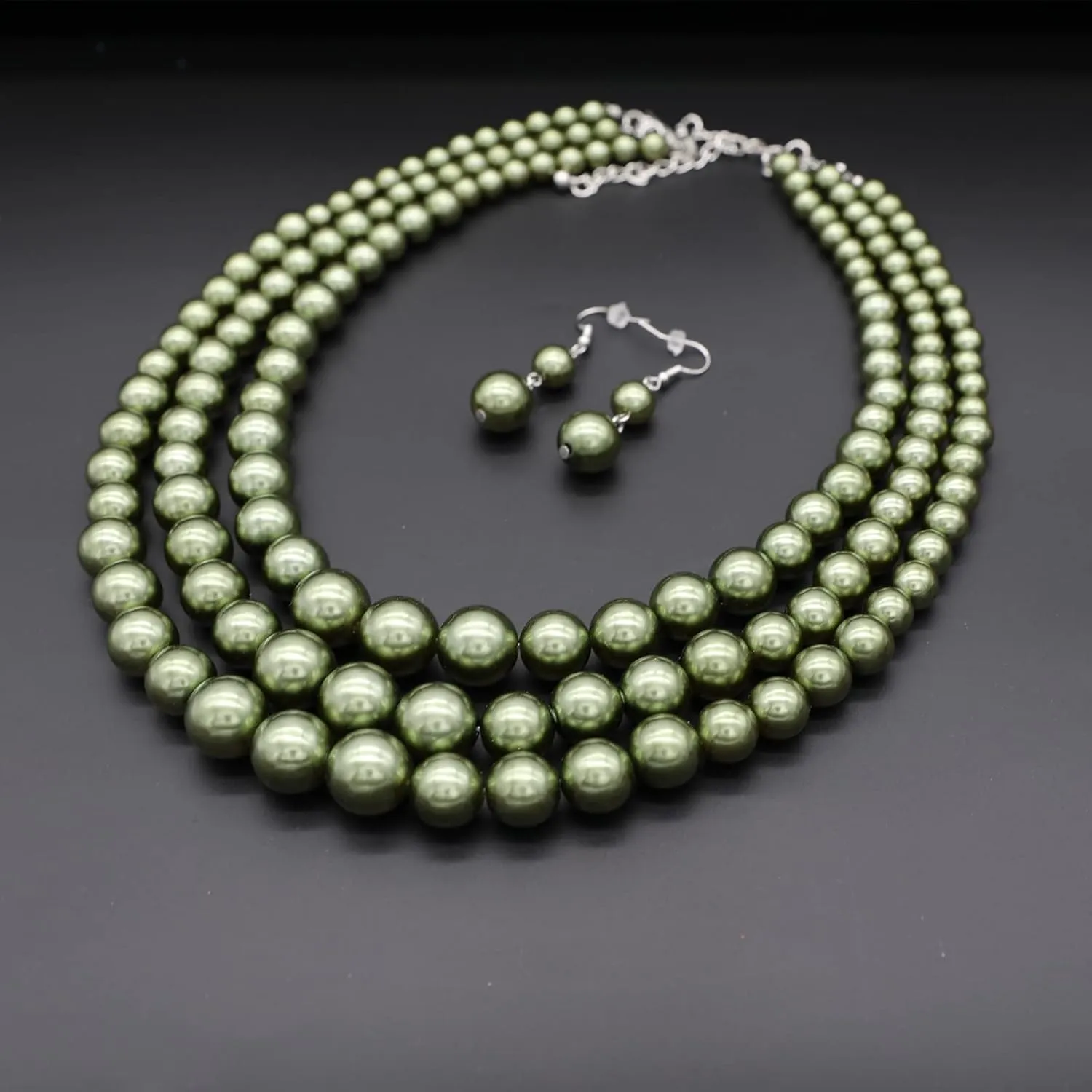 We We Three Layers Faux Pearl Necklace for Women Multi strand Pearl Necklace Earrings Set 1920s Pearl Costume Jewelry