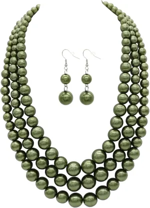 We We Three Layers Faux Pearl Necklace for Women Multi strand Pearl Necklace Earrings Set 1920s Pearl Costume Jewelry