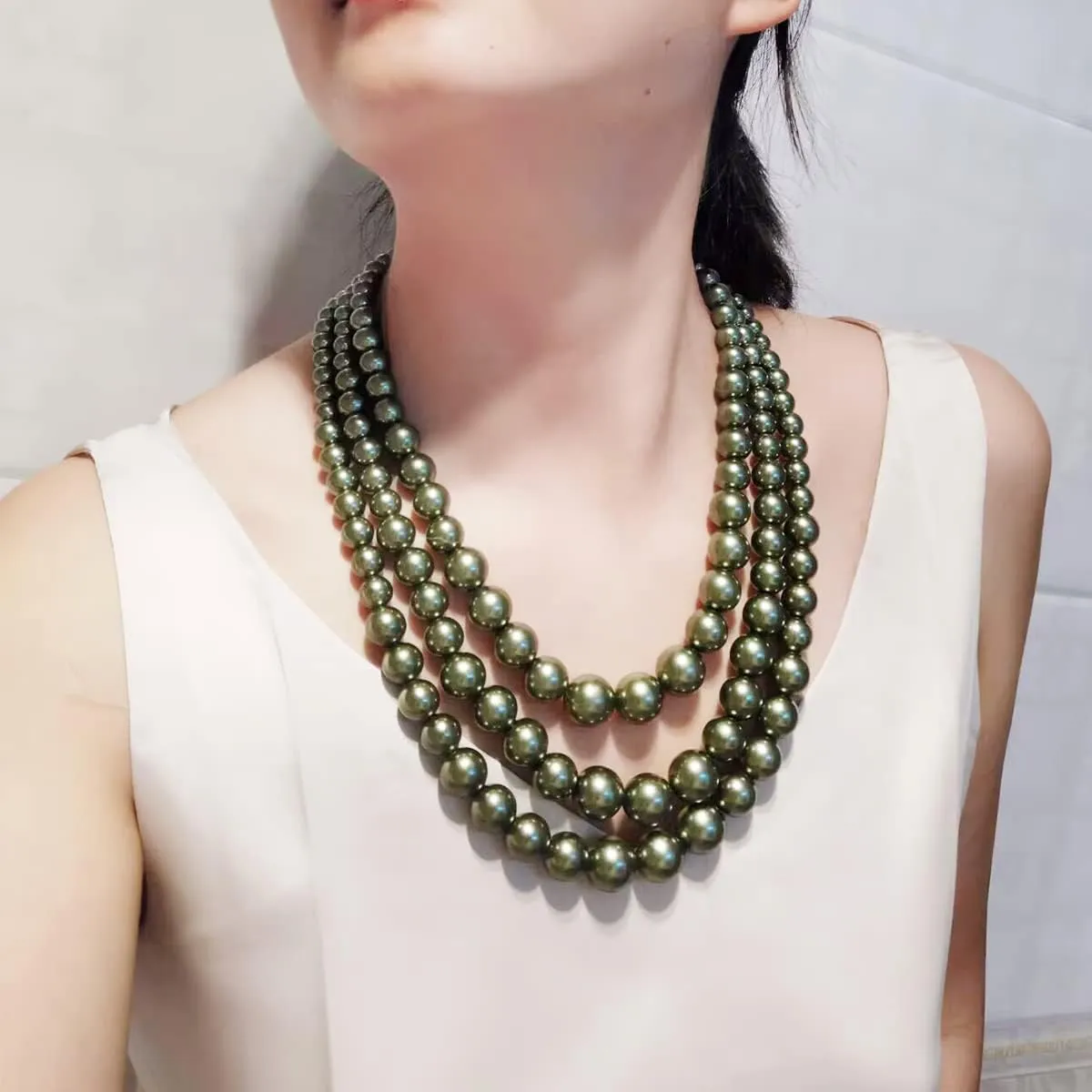 We We Three Layers Faux Pearl Necklace for Women Multi strand Pearl Necklace Earrings Set 1920s Pearl Costume Jewelry