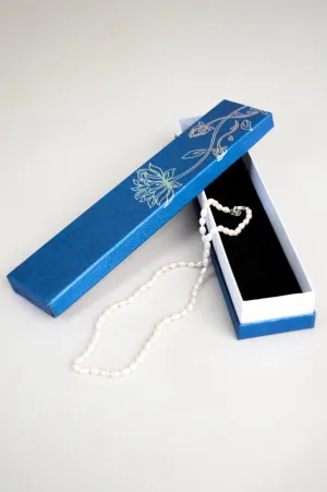 White Pearl Necklace with Blue Gift Box