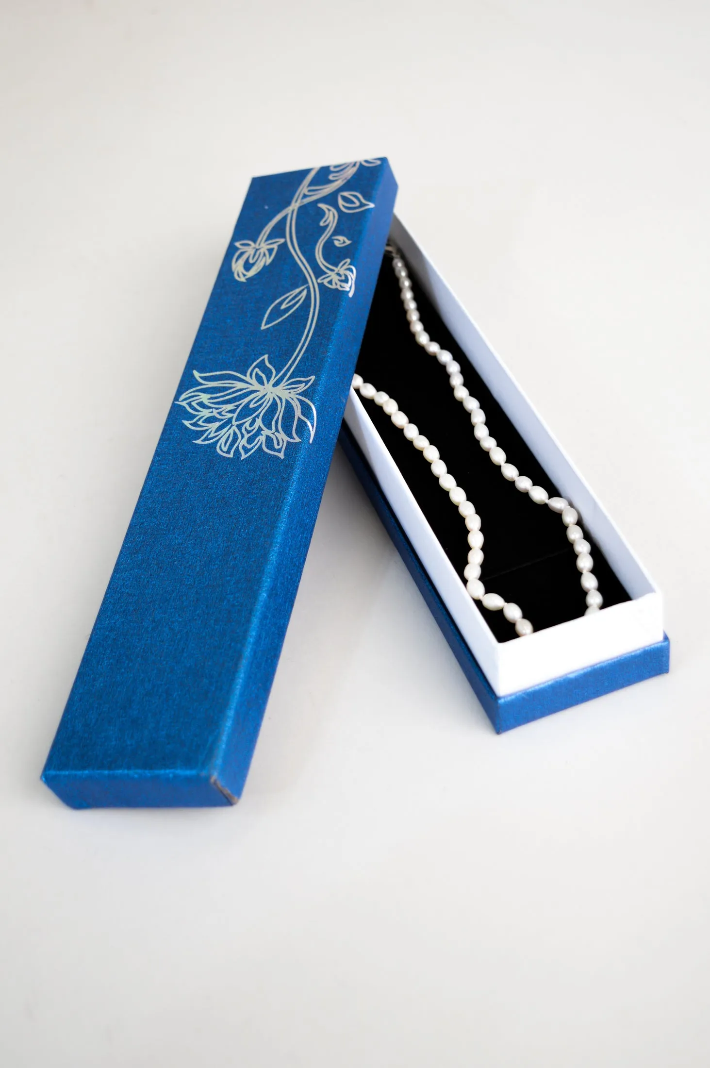 White Pearl Necklace with Blue Gift Box