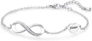 Women Bracelet Infinity Love Mom Daughter Heart Charm Sparkle Silver Forever Stainless Steel Family Friend Couple Adjustable Birthday Anniversary