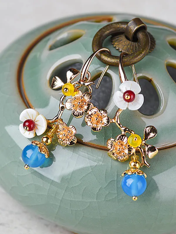 xakxx Vintage Asymmetric Plum Blossom Branch Earrings